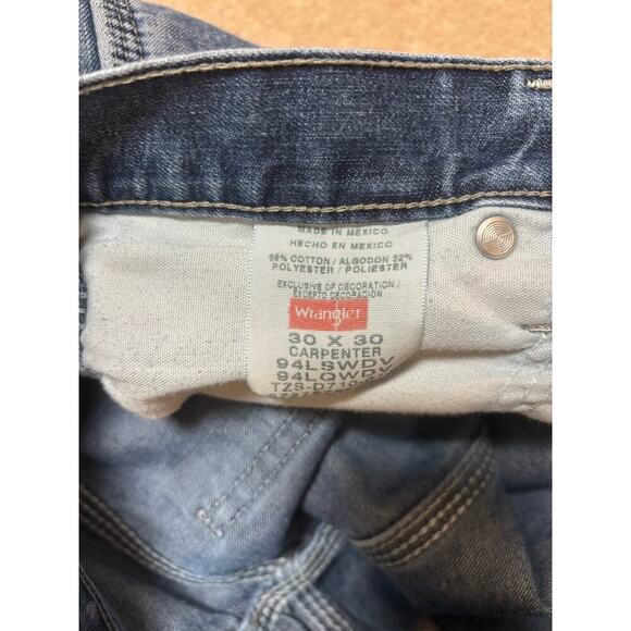 Vintage 1990s Wrangler Distressed Carpenter Denim Faded Straight Leg Jean 30x30 - Picture 5 of 5